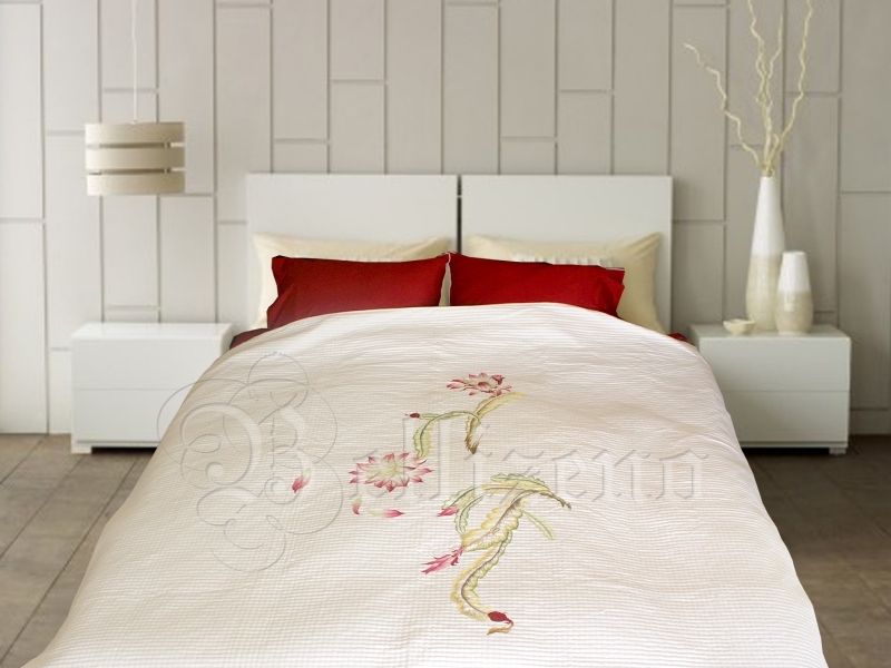 Bộ chăn chần vỏ gối thêu - Nhật Quỳnh - trắng